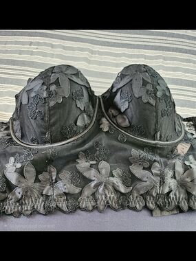 Victoria's Secret Black Floral Lace Longline Corset Balconette Bra